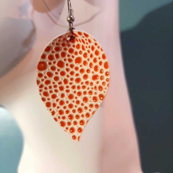 Handmade Orange spotted earrings - Picture 2 of 5
